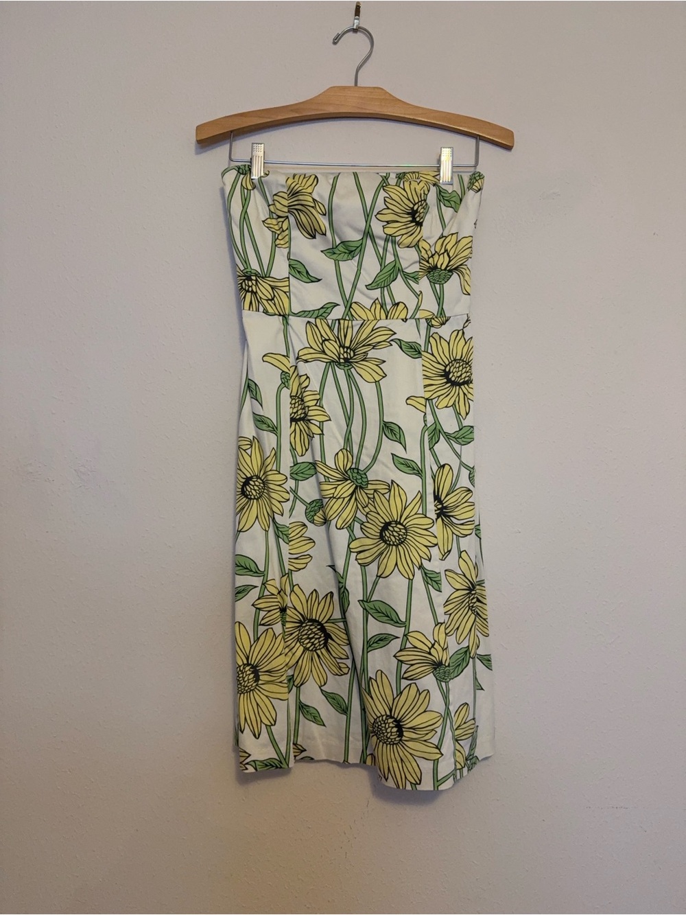 Strapless White Dress with Yellow Floral Print